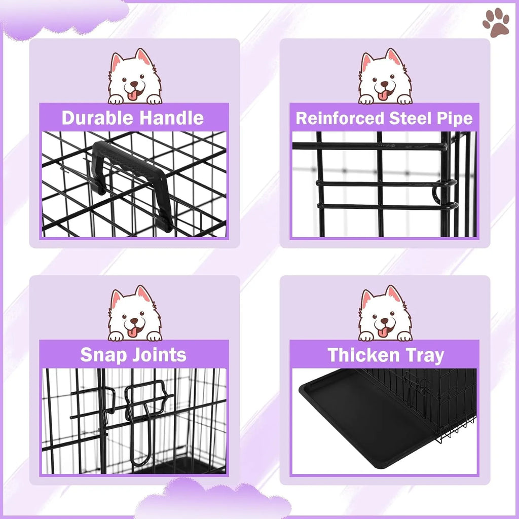42 Inch Dog Crate, Double Door Folding Metal Wire Dog Cage with Divider and Tray, Pet Kennel Cage for Large Medium Small Dogs, L