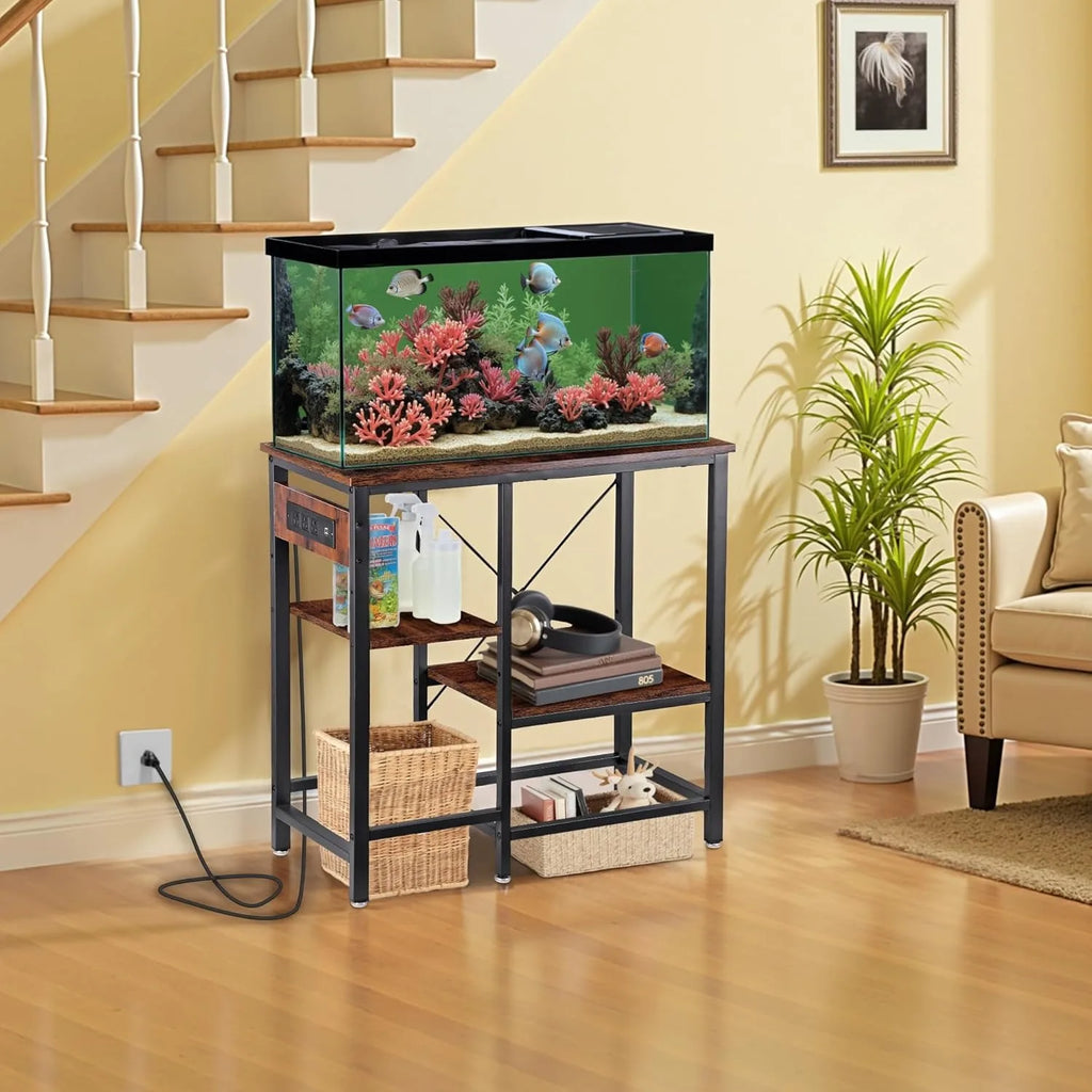20-29-37 Gallon Fish Tank Stand with 3-Tier Adjustable Storage Shelves and Power Outlet, Reptile Tank Stand, 30.7" L*13.7"