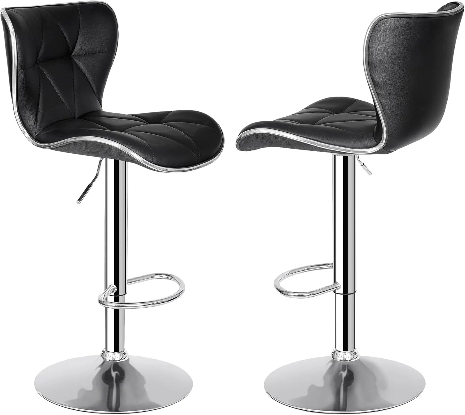 Adjustable Swivel Barstools Set of 2, Counter Height Bar Stools with Back, PU Leather Shell Back Tall Stools Set, Modern Ar