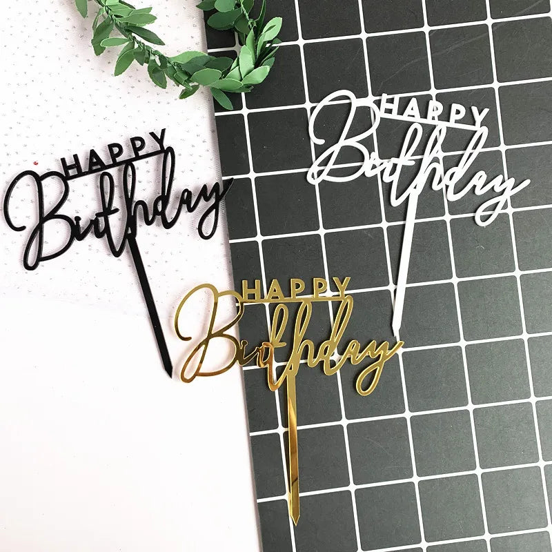 Acrylic Happy Birthday Cake Topper Concise gold Birthday Party Cake Toppers for Kids holiday gift dessert Decoration Baby Shower