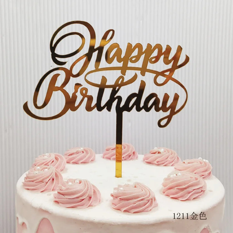 Acrylic Happy Birthday Cake Topper Concise gold Birthday Party Cake Toppers for Kids holiday gift dessert Decoration Baby Shower