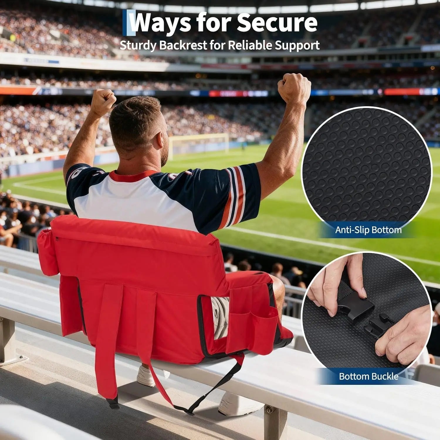 2 Pcs Portable Reclining Stadium Seat Chair with Padded Backrest & Adjustable Armrests for Bleachers,Games,Outdoor Camping