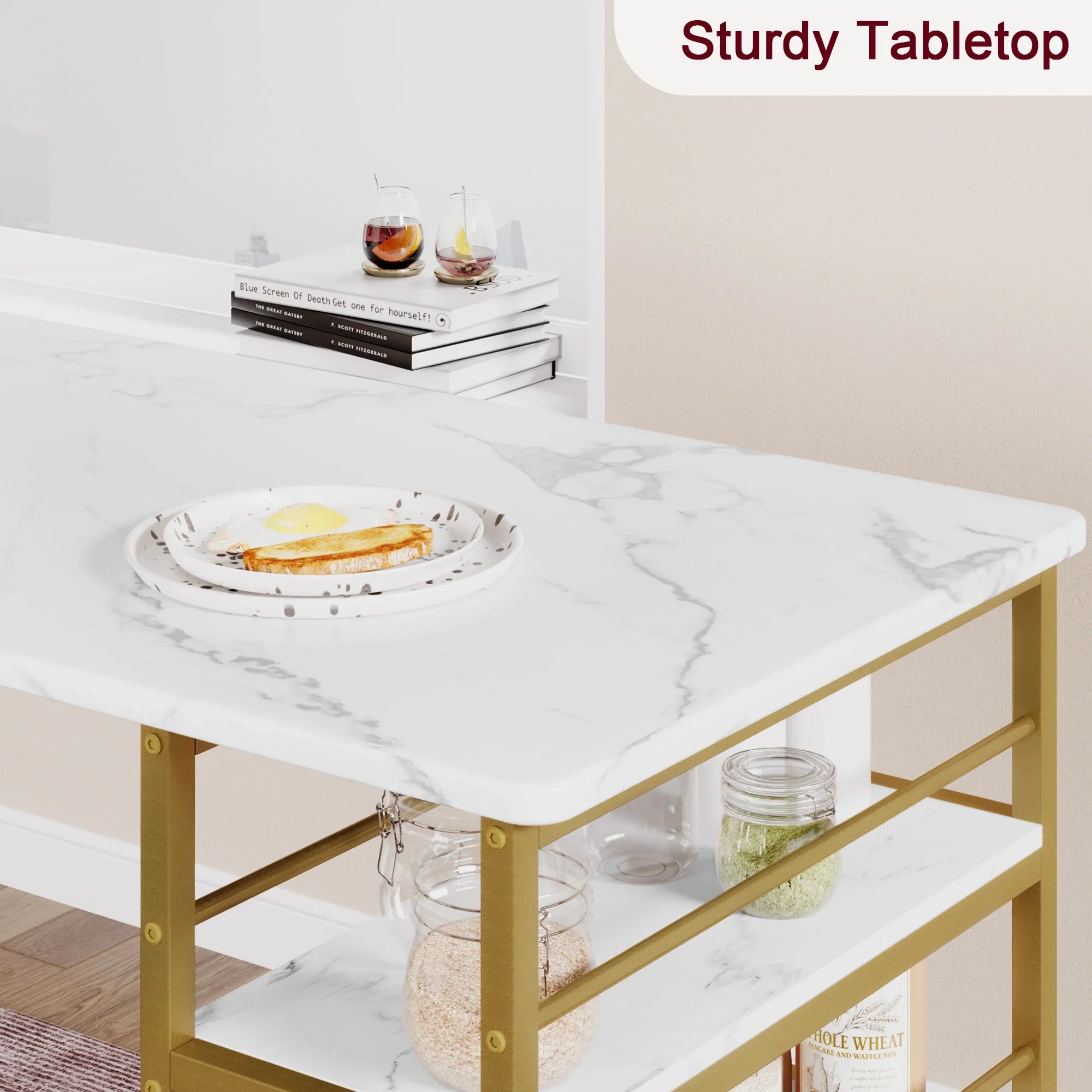 3 Pcs Dining Table and Chairs Set Space-Saving Bar Table with 2 PU Cushioned Stools for Breakfast Nook Small Spaces Dining Room