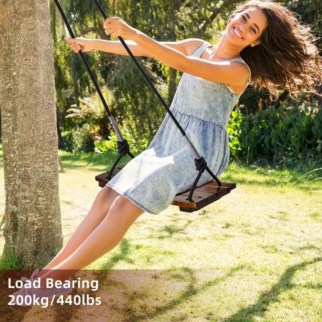Adult Hanging Swing Chair - Solid Wood Porch Swing for Indoor/Outdoor Use, Garden Tree Hammock with Weather-Resistant Finish