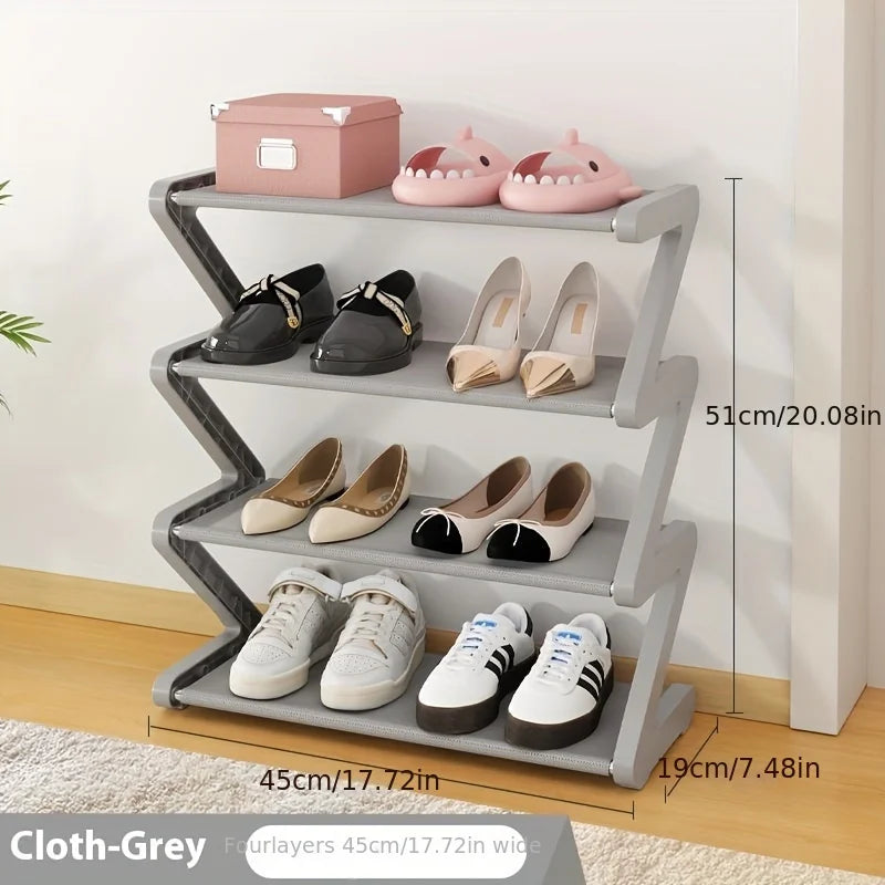 4-Tier Pink Z-Shaped Shoe Rack - Floor-Mounted Storage Rack for Living Room Bedroom & Entryway|Shoe Rack|Shoe Storage Organizer