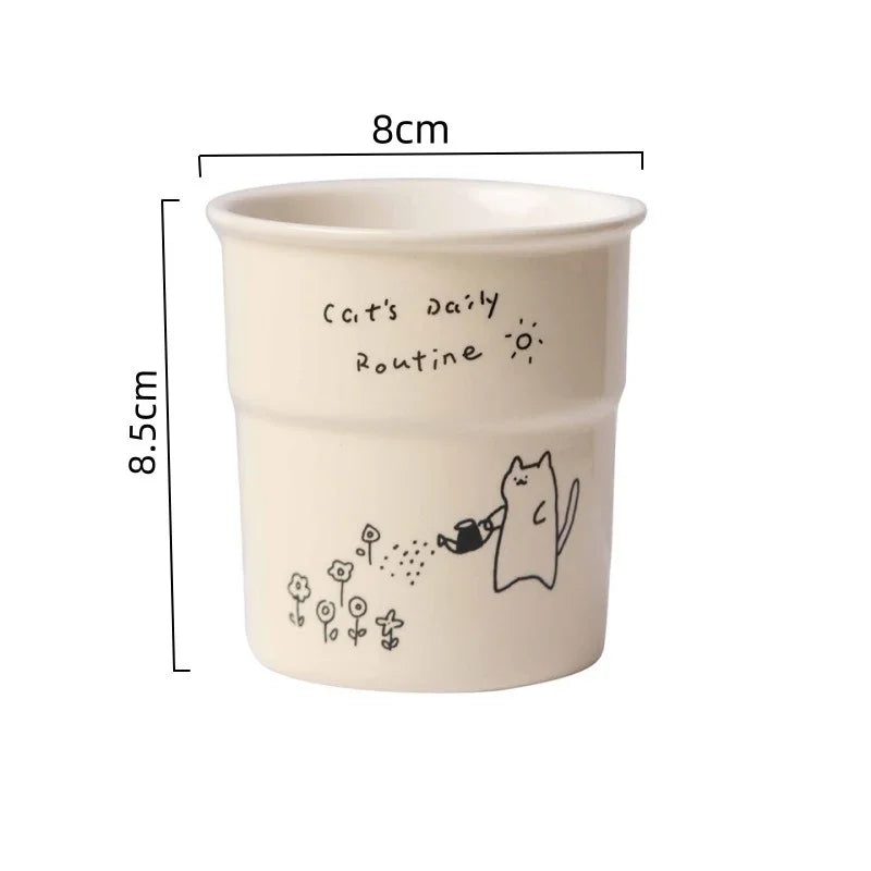 225ml Cat Pattern Coffee Mug Simple Kitten Life Illustration Water Cup Breakfast Milk Cup Home Office Afternoon Tea Cup Gift Mug