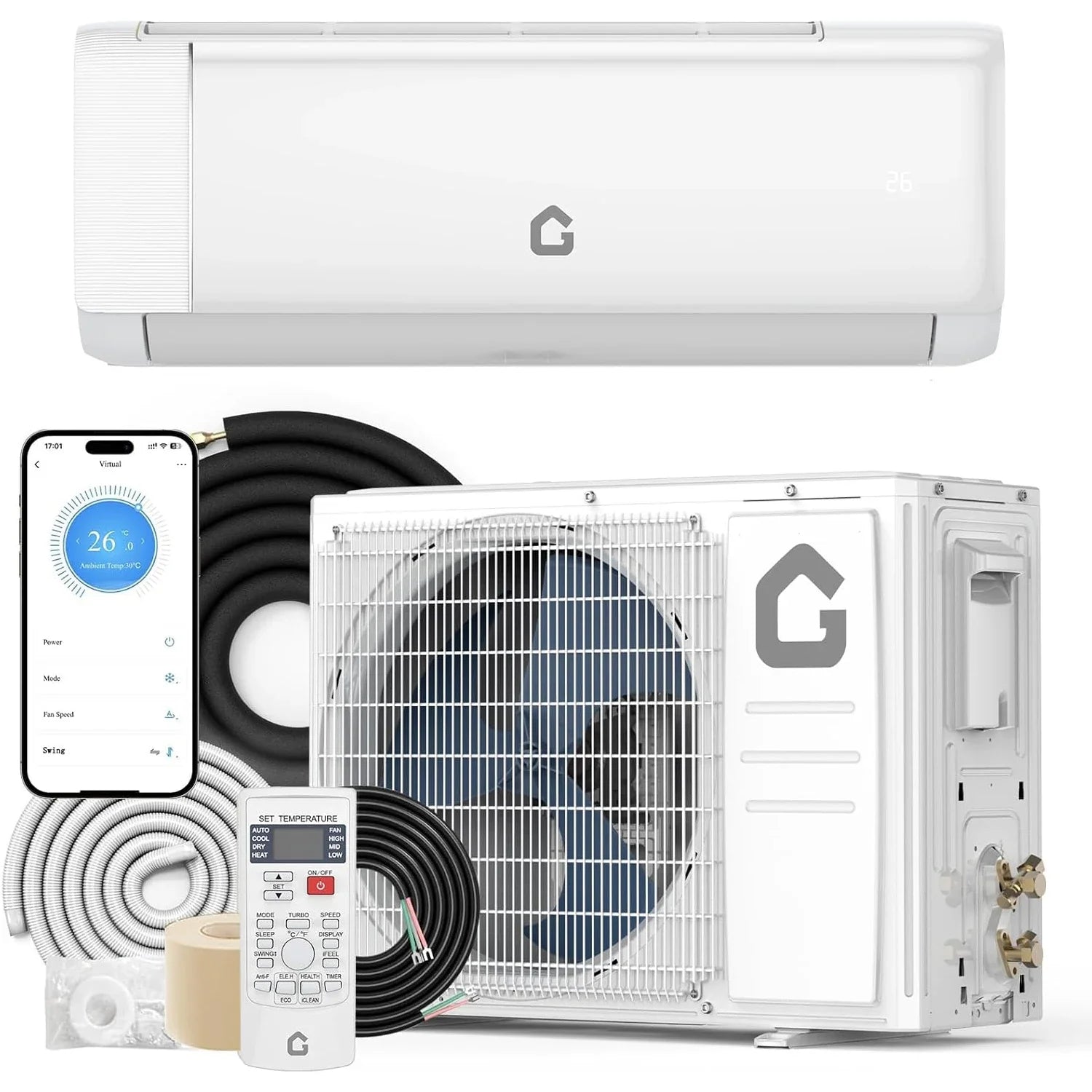 24000 BTU Mini Split Air Conditioner Heat Pump 19 SEER2 230V Ductless Inverter AC System with WiFi Cooling & Heating 1500 Sq. Ft