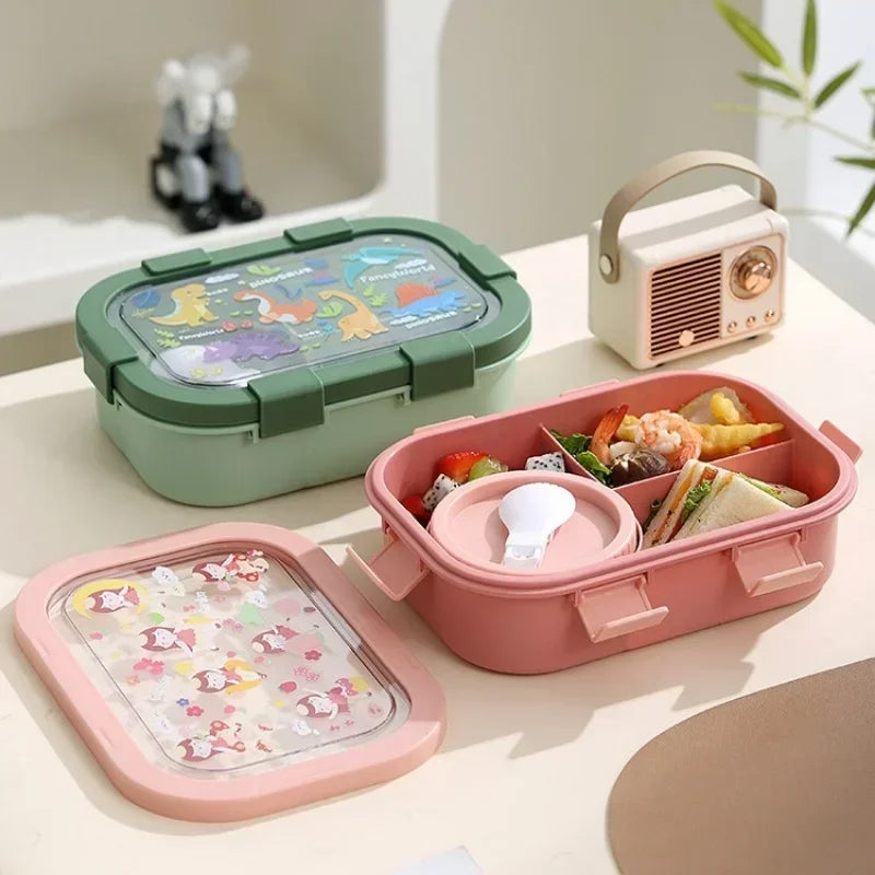 1000/1350ml Portable Cartoon Bento Box with Soup Bowl  Lunch Box Buckle Design Sealed Leak-proof Picnic Food Storage Container