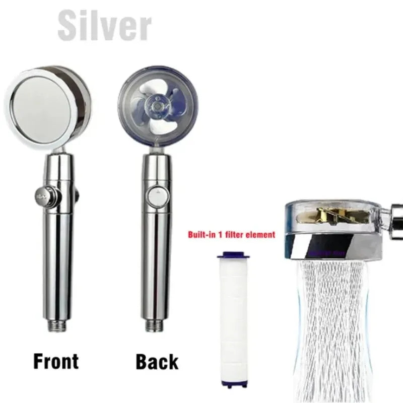 360 Degrees Rotation Handheld Turbo Fan Shower Head High Pressure Water Saving Spray Adjustable Filters Bathroom Accessories