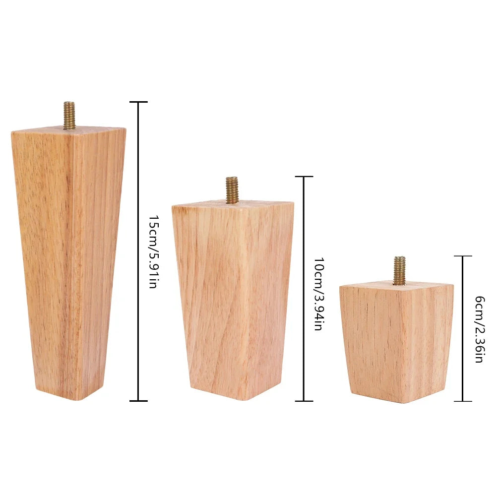 4/8Pcs Square Furniture Feet 6/10/15cm Solid Wood Sofa Legs Replacement Height Furniture Legs with Screws Mounting Plate Pads