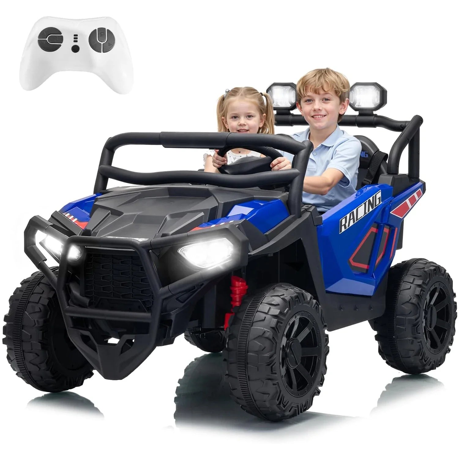 24V 2 Seater Ride On Car Electric UTV Car with Remote Control,4-Wheeler Suspension,Soft Start,3 Speeds,Led Lights,Bluetooth,3-8Y