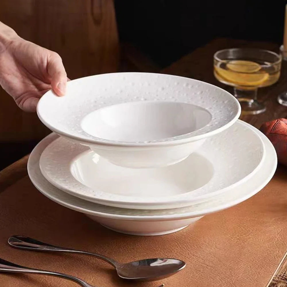 French Creative Salad Plate Straw Hat Plate Premium Feeling Hotel Dinner Plate Western Pasta Ceramic Plate White Plate