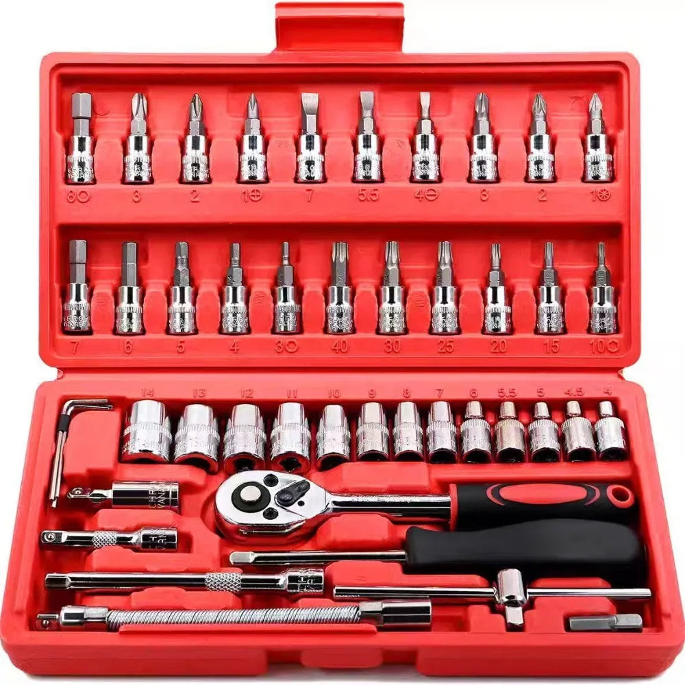 46 Piece Set of Combination Tools, Screwdriver Set, Ratchet Wrench, Multifunctional Repair, Home Installation, Socket Wrench