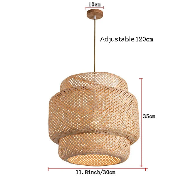 Modern 30cm E27  Bamboo Pendant Light Hand Woven Bamboo Art Chandelier Dining Room Lantern Chandelier Bedroom Dining Room Lamp