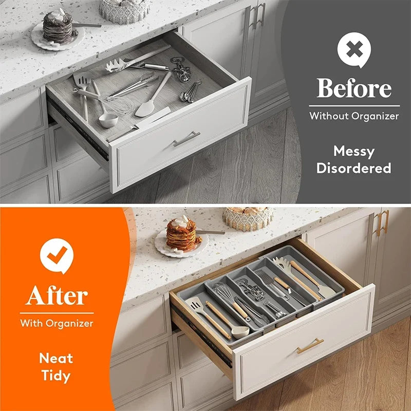 Expandable Utensil Organizer for Kitchen Drawers Large Silverware Drawer Organizer Divider Adjustable Cooking Utensil Tray