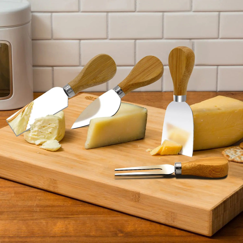 4 Pcs Cheese Knives Set Stainless Steel Cheese Slicer Cutter with Wooden Handle Cheese Butter Spreader Set YY062