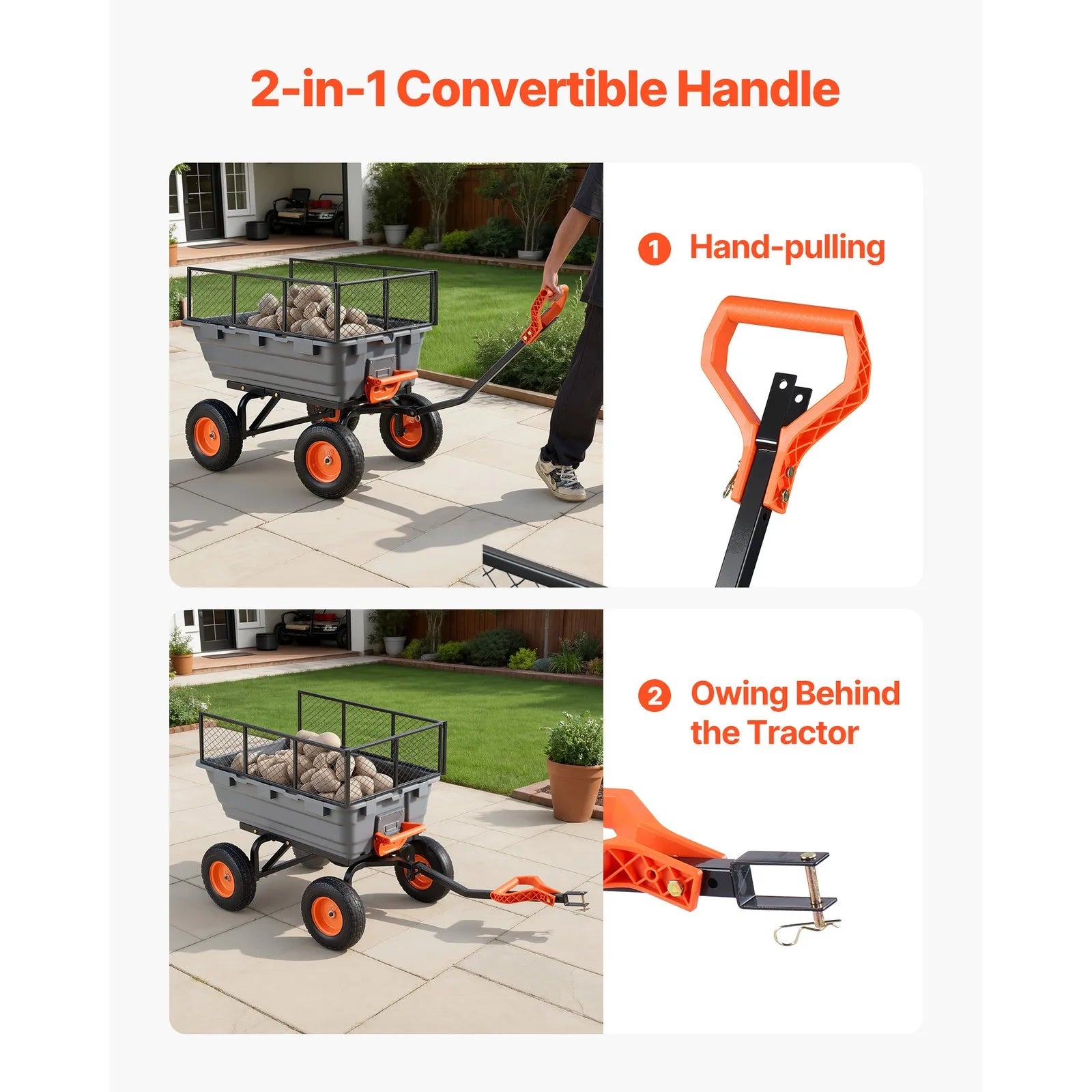 Uimoso Garden Dump Cart 1200lbs Capacity with Dual-Use Handle & Storage Fence