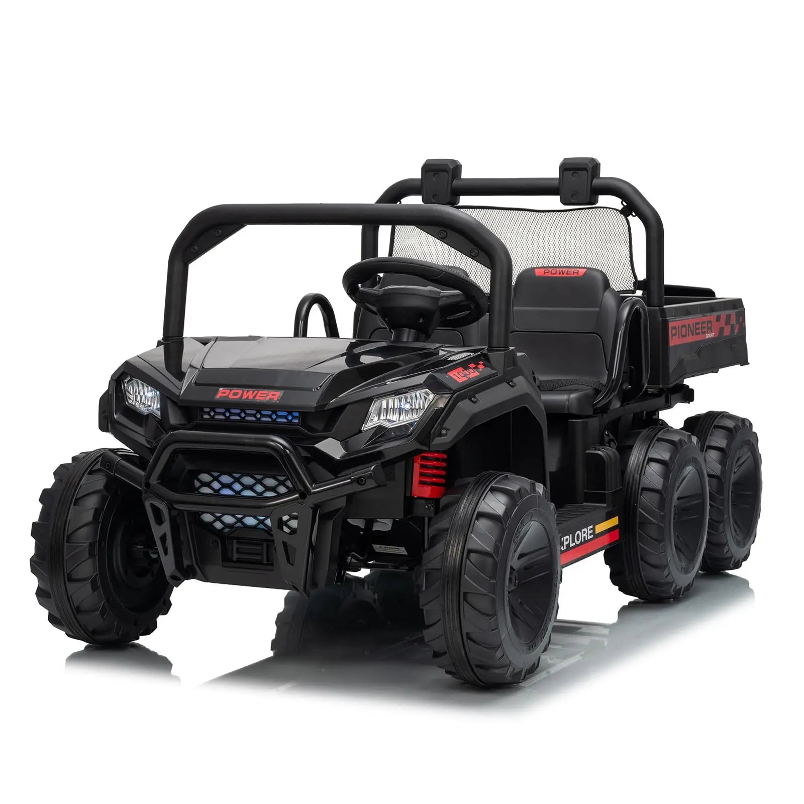 24V 4WD Electric Ride-on Dump Truck For Kids 2-Seater With Parental Remote Control 3 Speeds All-Terrain Off-Road Toy Car