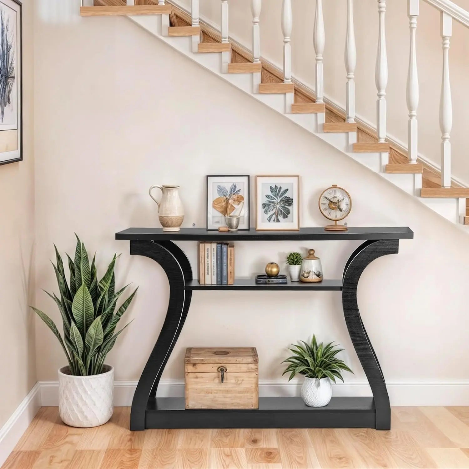 Console Table, Entryway Table with 3 Tier Storage Shelves, Narrow Long Sofa Table for Entryway, Living Room, Hallway, Couch