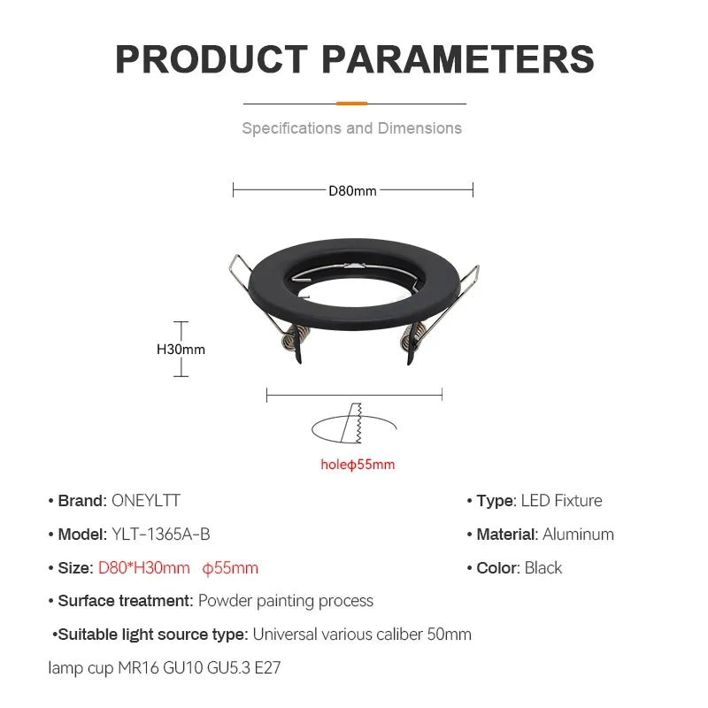 6pcs Down Light Frame Recessed LED Ceiling Fixtures Downlight GU10 MR16 Ceiling Spot Lights Fitting Fixture