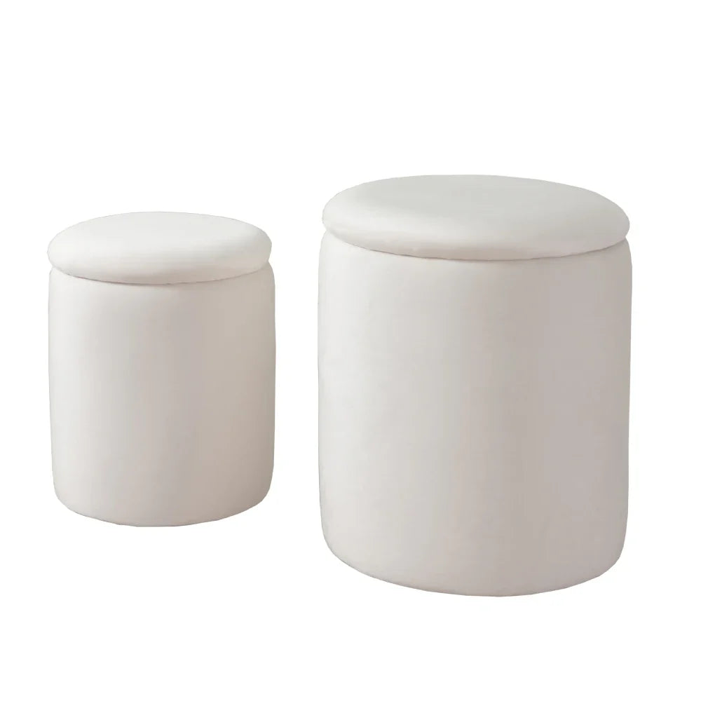 Pieces Velvet Storage Ottoman Set - Round Tufted Storage Bench with Removable Lid, Multifunctional Stool for Living Room Bedroom