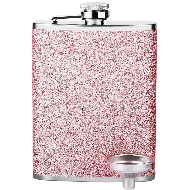 8oz Glitter Bling Hip Flask Stainless Steel Hip Flask with Never-Lose Cap and Funnel Leakproof Liquor Alcohol Flasks For Whiskey