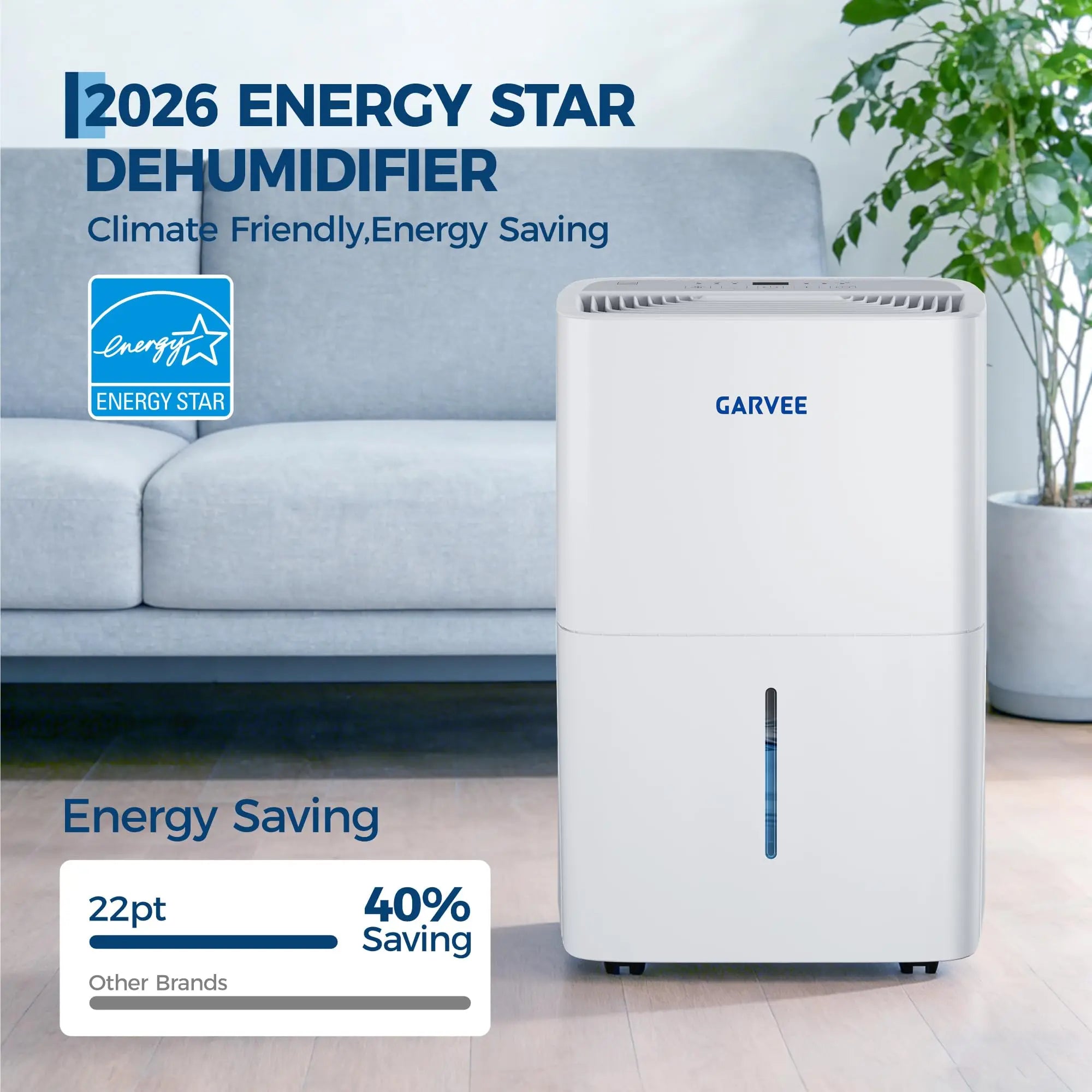 22 Pint Dehumidifier For Home 3000 Sq Ft Basement Large Room Quiet Auto Shut Off Continuous Drain Portable Air Dryer 1.45Gal