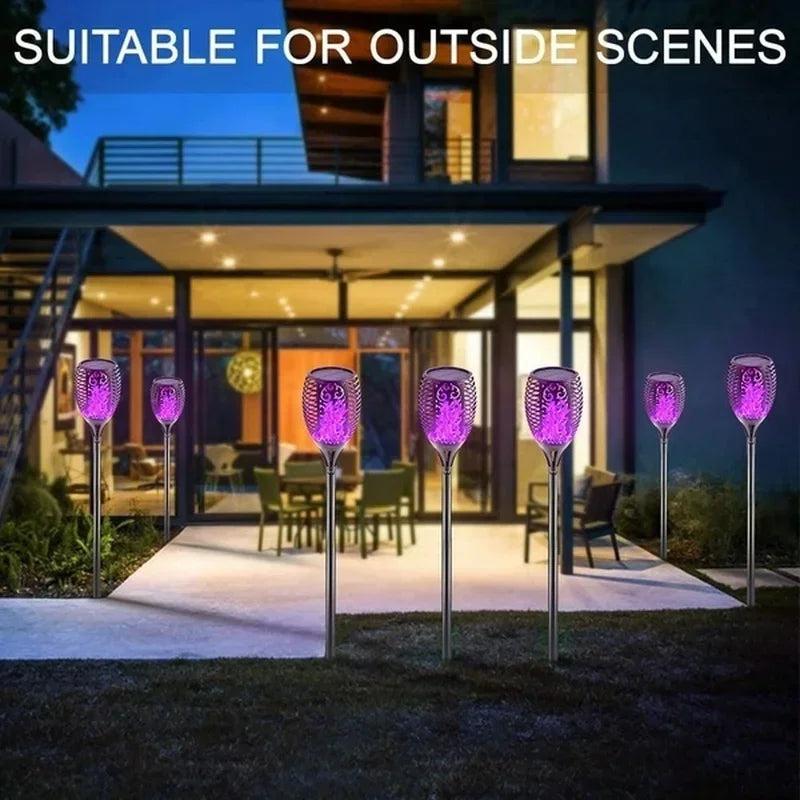 1/2/4/6/8Pcs 12/96LED Solar Flame Torch Lights Flickering Lamp Waterproof Garden Decoration Outdoor Lawn Path Yard Patio 5 Color