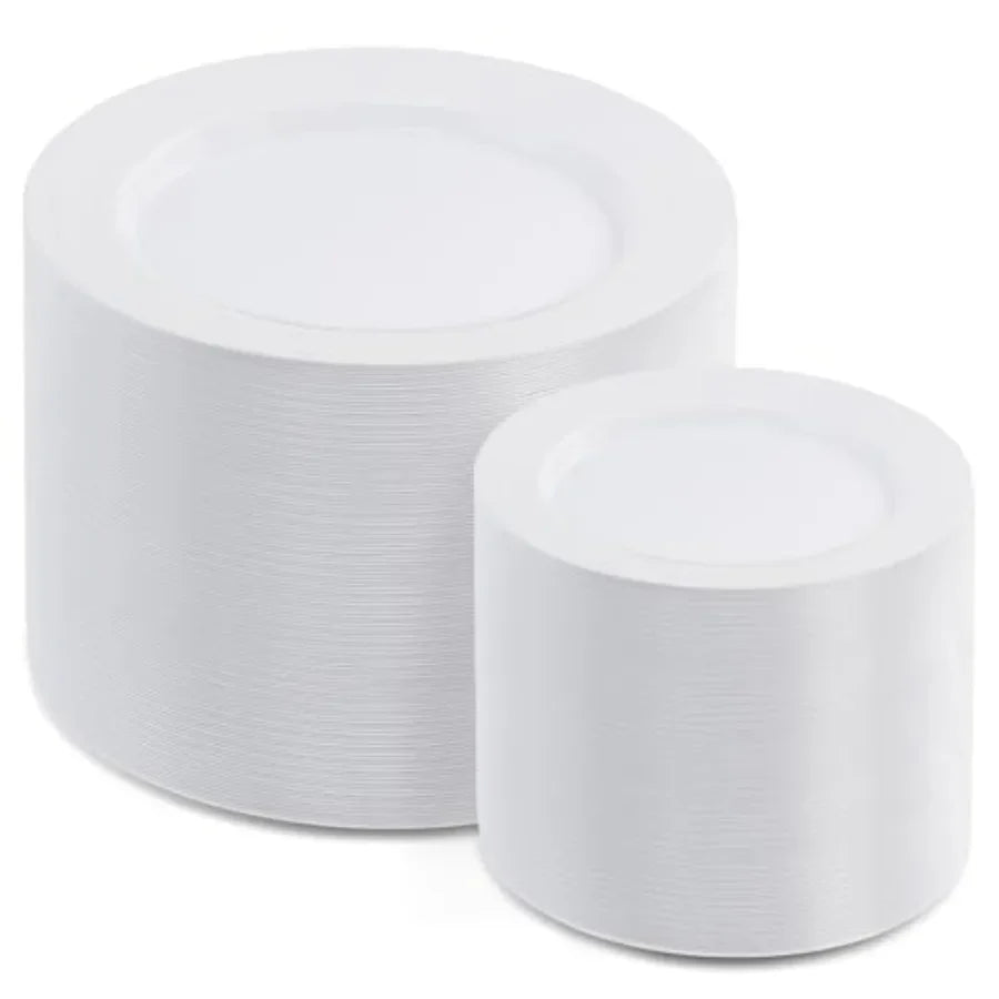 200 PCS Plastic Plates Premium Heavy Duty Disposable Plates for Party 100 Dinner Plates and 100 Salad Dessert Plates Sturdy Har