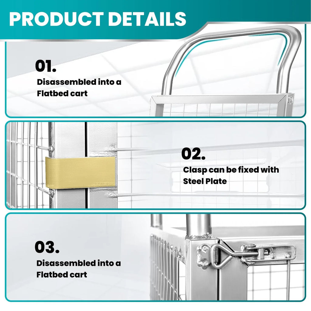 2200LBS Platform Truck Cart with Cage 4 in 1 Wire Mesh Cage Cart Basket Cart