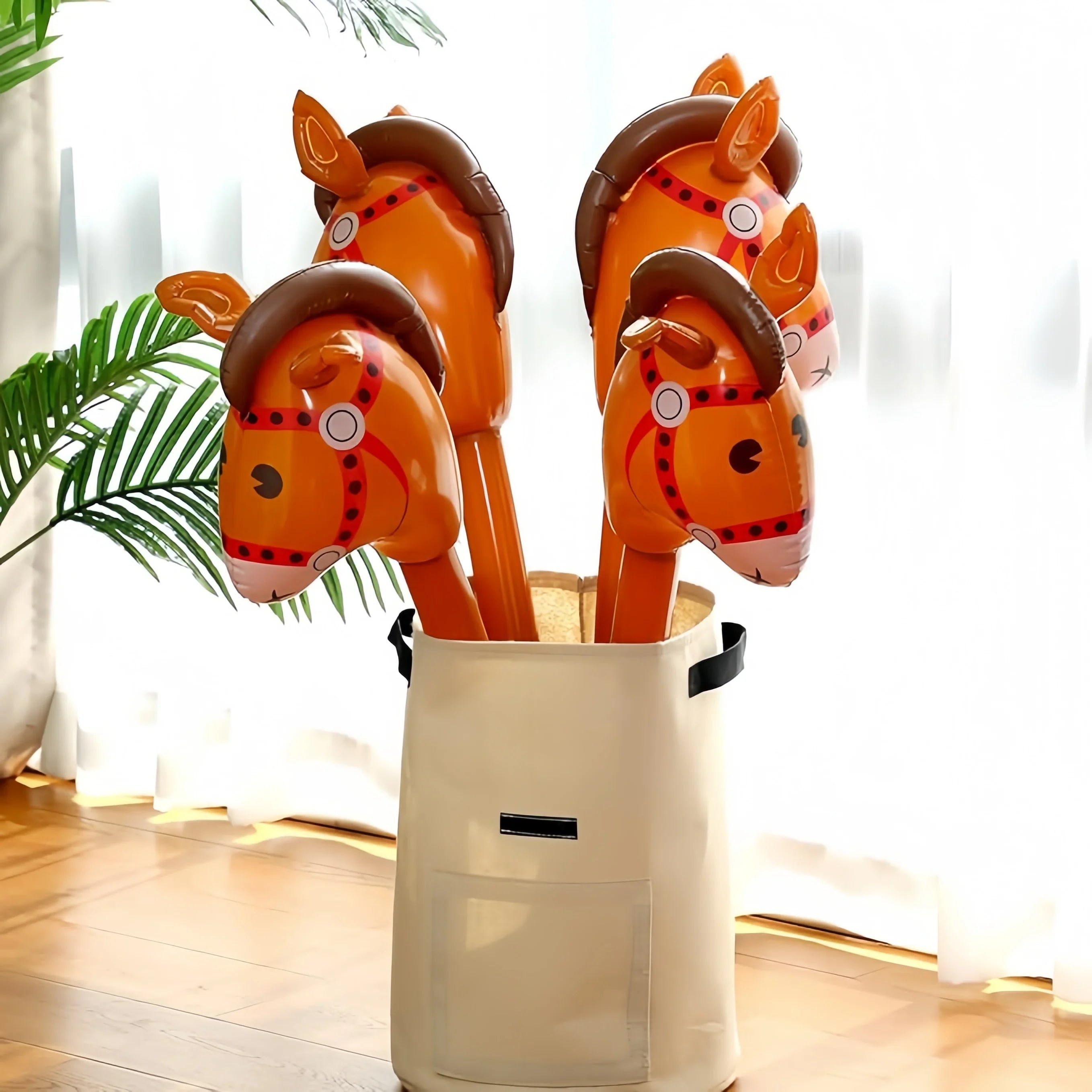 3PCS Inflatable Horsehead Stick, Cute Brown Horsehead Stick, Suitable For Cowboy Themed Birthday Party Decoration