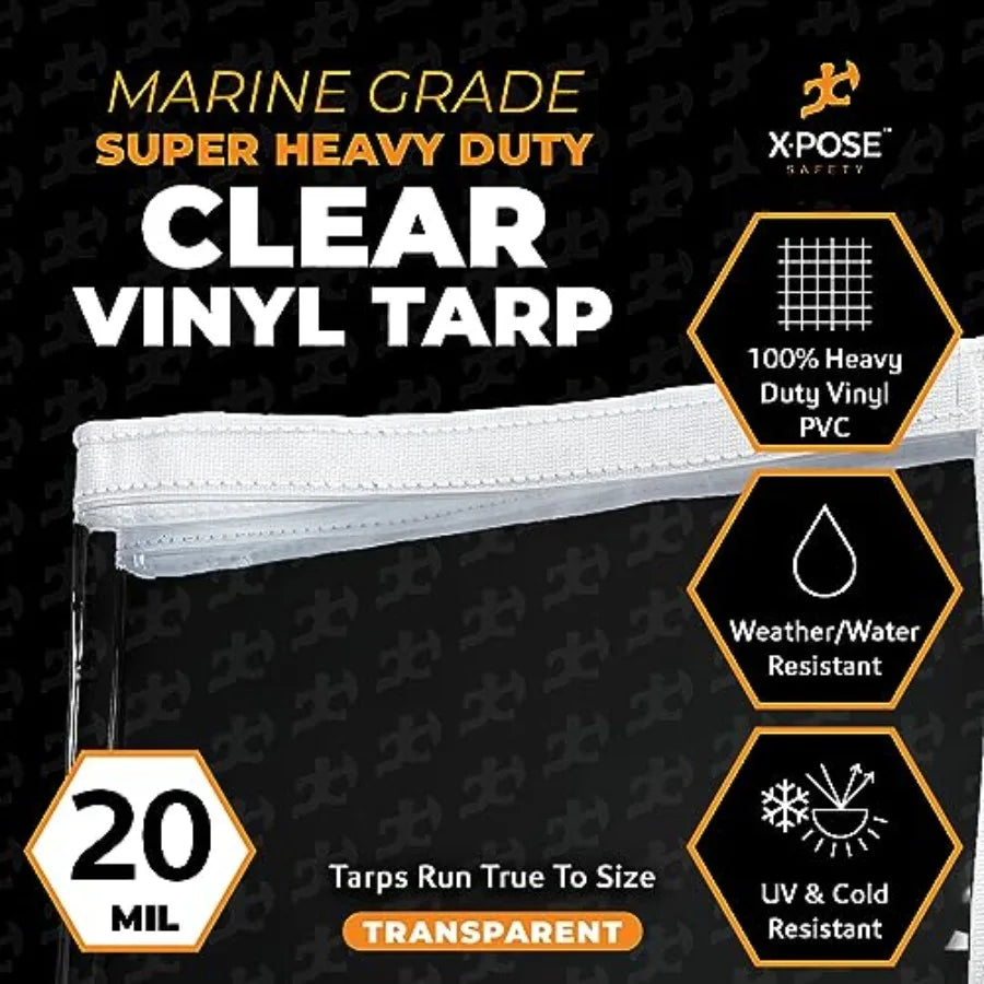 4' x 6' Clear Vinyl Tarp - Super Heavy Duty Transparent Waterproof PVC Tarpaulin with Brass Grommets - for Patio Enclosure Camp