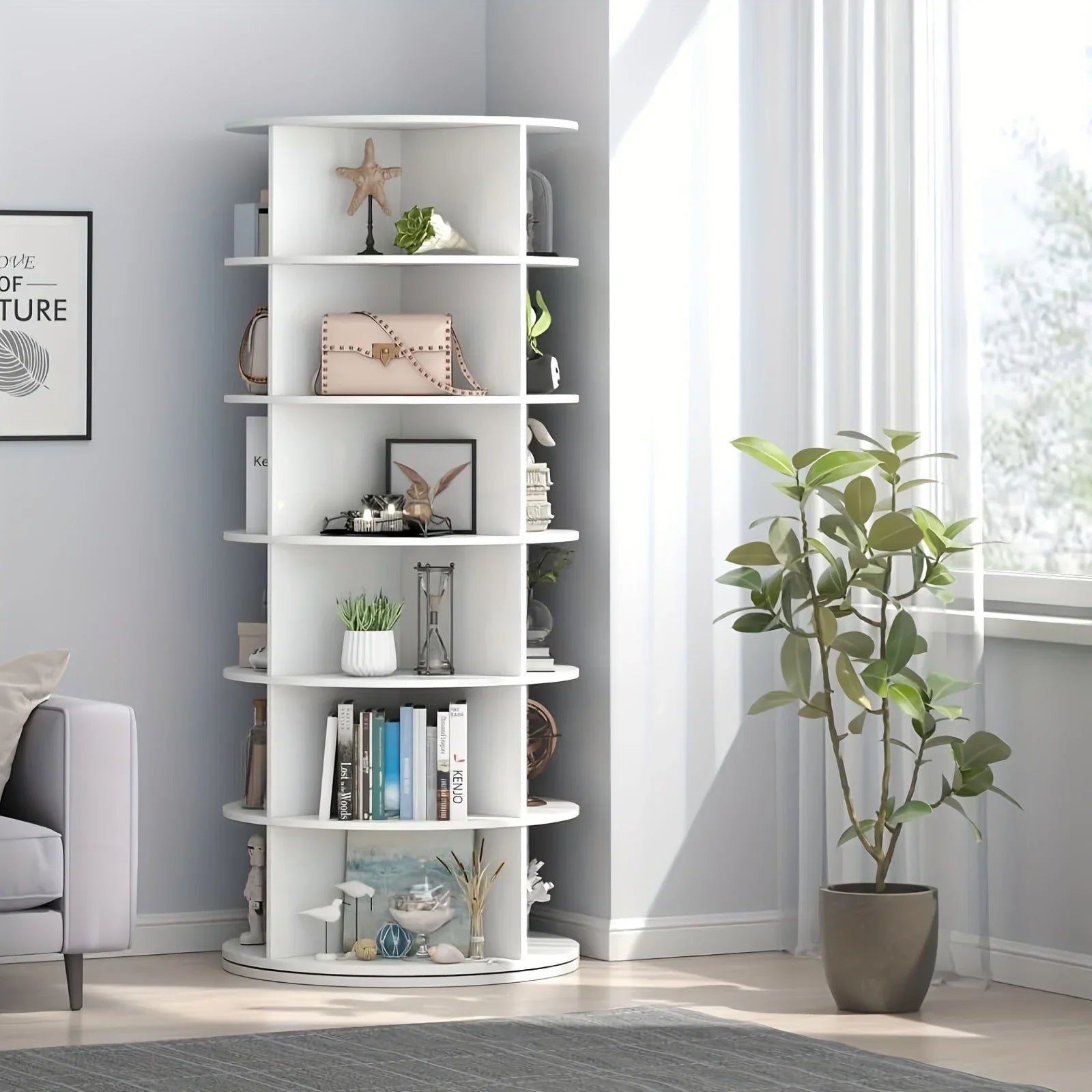 6-Tier Spinning Shoe Rack Organizer - 360 Rotating Tower with Lazy Susan, Heavy Duty Metal Storage for Living Room & Hallway