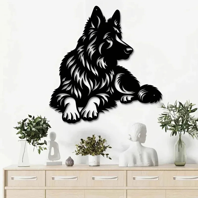 Artistic Metal German Shepherd Wall Art - Iron Silhouette Sculpture, Ideal for Outdoor Garden & Indoor Living Room Decor