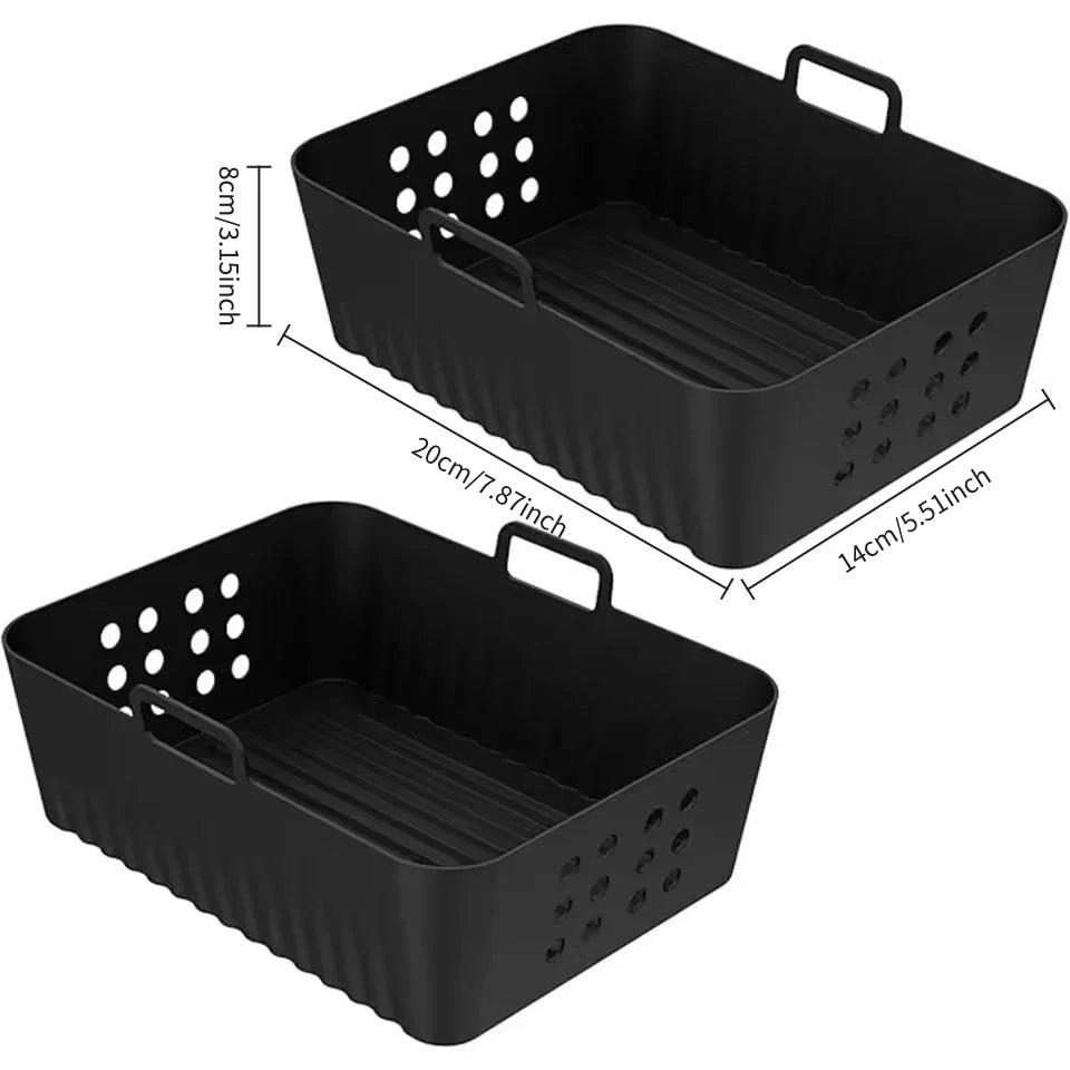 2pc/1pc Air Fryer Silicone Tray Rectangle Oven Baking Basket Reusable Liner Insert Dish Fried Chicken for Airfryers Accessories