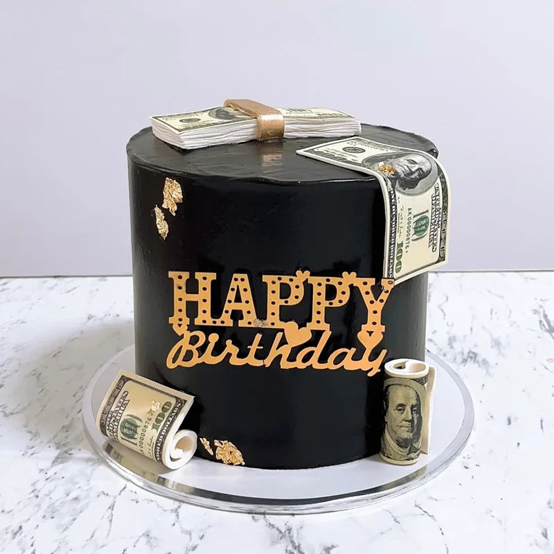 2025 New Happy Birthday Cake Topper Dessert Decoration Gold Side Acrylic Kids Party Cake Toppers for Baby Shower Baking Supplies
