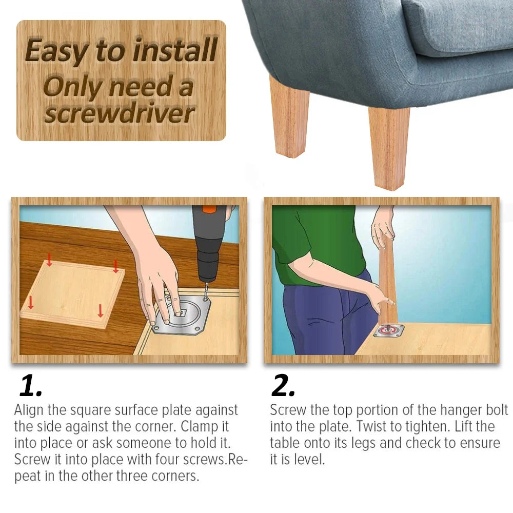 4/8Pcs Square Furniture Feet 6/10/15cm Solid Wood Sofa Legs Replacement Height Furniture Legs with Screws Mounting Plate Pads