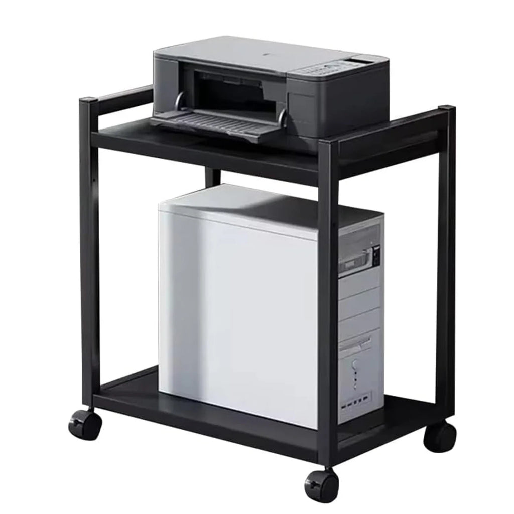 2-Tier Computer Tower Stand with Locking Wheels,Height Adjustable Printer Table Rolling Shelf CPU Holder Cart for Home Office