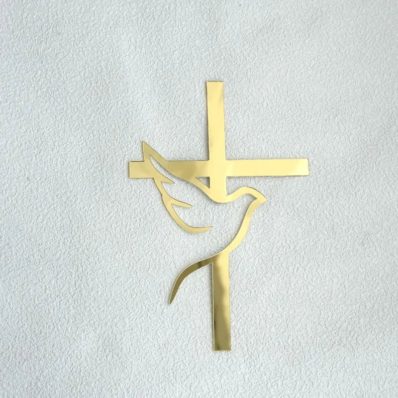 2025 Christ Cross Birthday Cake Topper Gold Acrylic Dove Cross Eucharist Baptism Party Communion Baptism Cake Topper Decoration