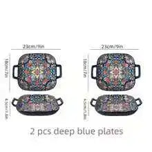 1 piece of 9-inch Bohemian style salad plate with double ear ceramic pasta dish, can be used for oven, microwave