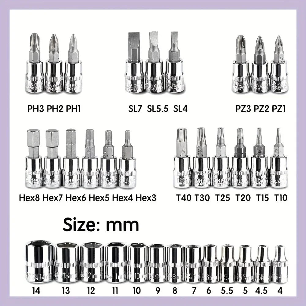 46 Piece Set of Combination Tools, Screwdriver Set, Ratchet Wrench, Multifunctional Repair, Home Installation, Socket Wrench
