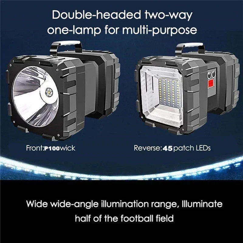 XHP100 Super Bright LED Touch Light Searchlight Double Head Flashlight USB Rechargeable Portable Outdoor Emergency Lights