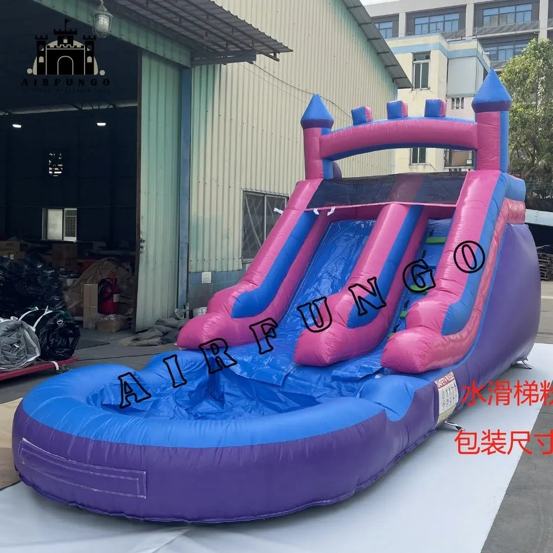 21ft Commercial Grade Navy and Purple Inflatable Water Slide with Splash Pool Bouncy Castle for Adults and Kids Includes Blower