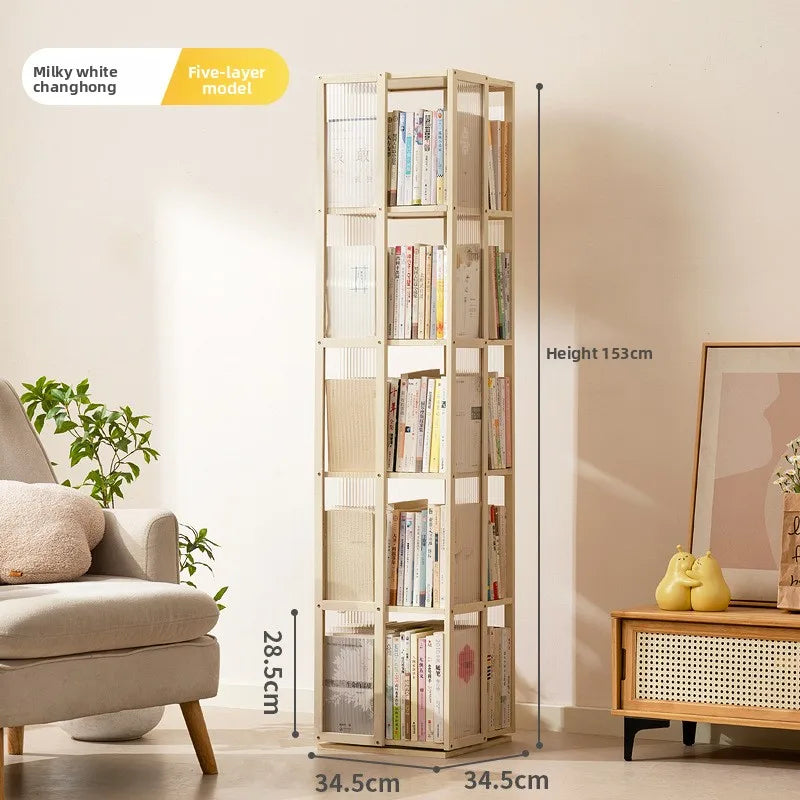 All solid wood rotating bookshelf 360-degree bookcase multi-layer storage home living room removable children's floor rack