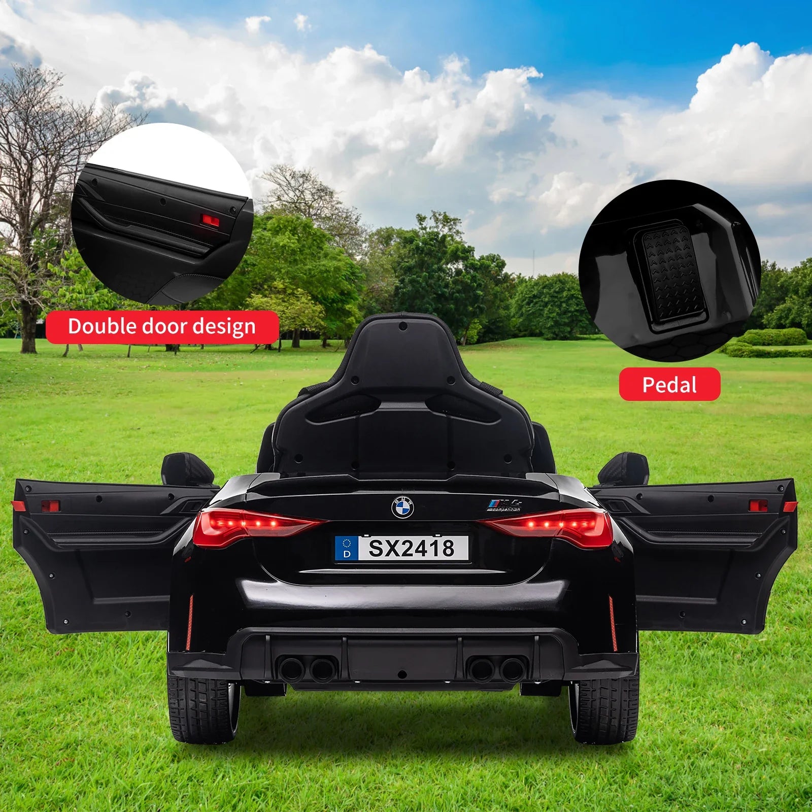 12V Ride On Car for Kids,Toddler Electric Vehicle with Remote Control,3 Speed,Led Light,Suspension System,3 Speeds, Bluetooth