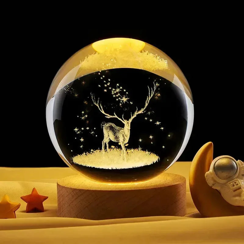 3D Crystal Lights Lamp RGB Glowing Planetary Galaxy Night Light Crystal Ball Night Lights Bedside Home Decor Christmas Gift