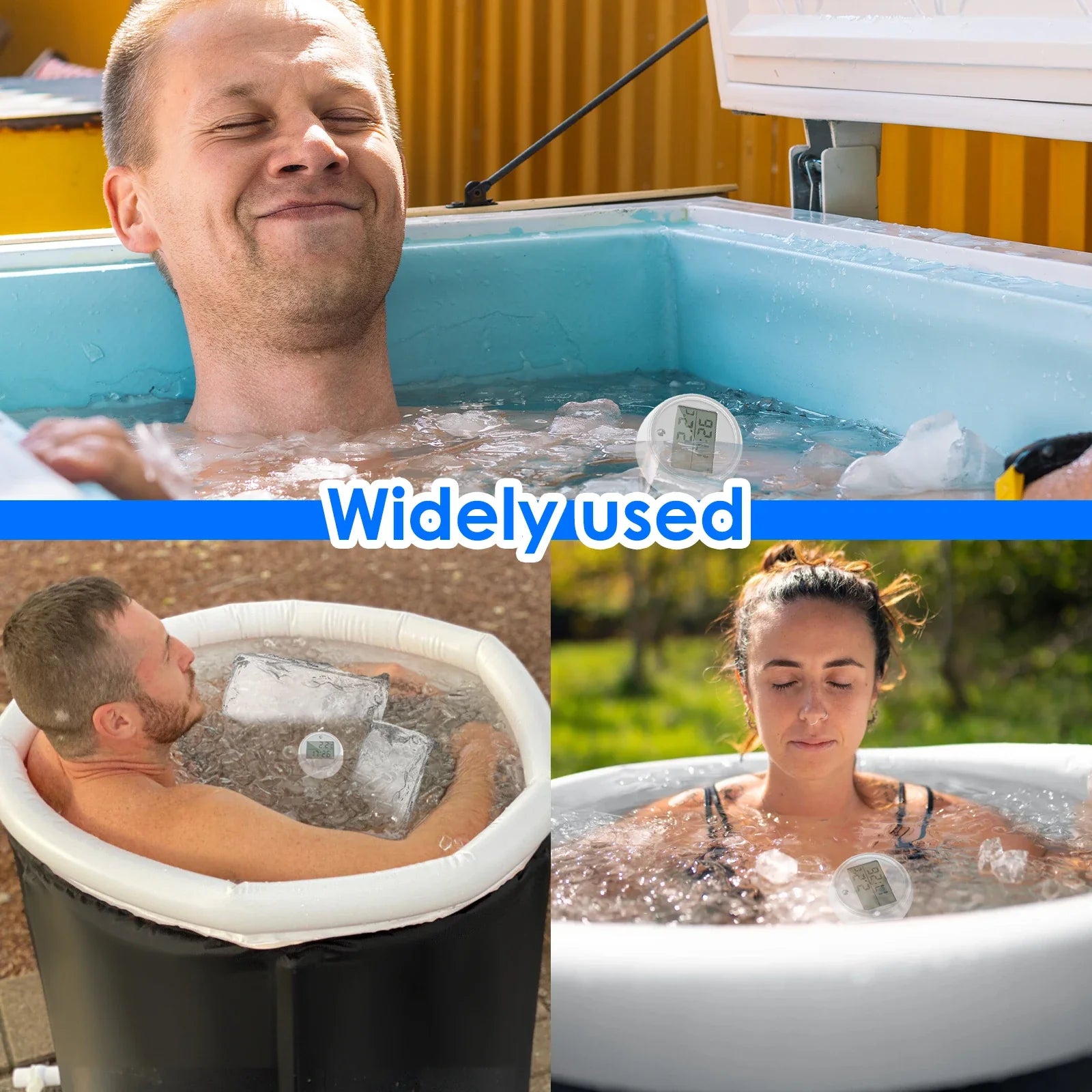1/2Pcs Ice Bath Thermometer with Timer Small Floating Waterproof Thermometer with Clear Display Flashing Light for Hot-Cold Bath