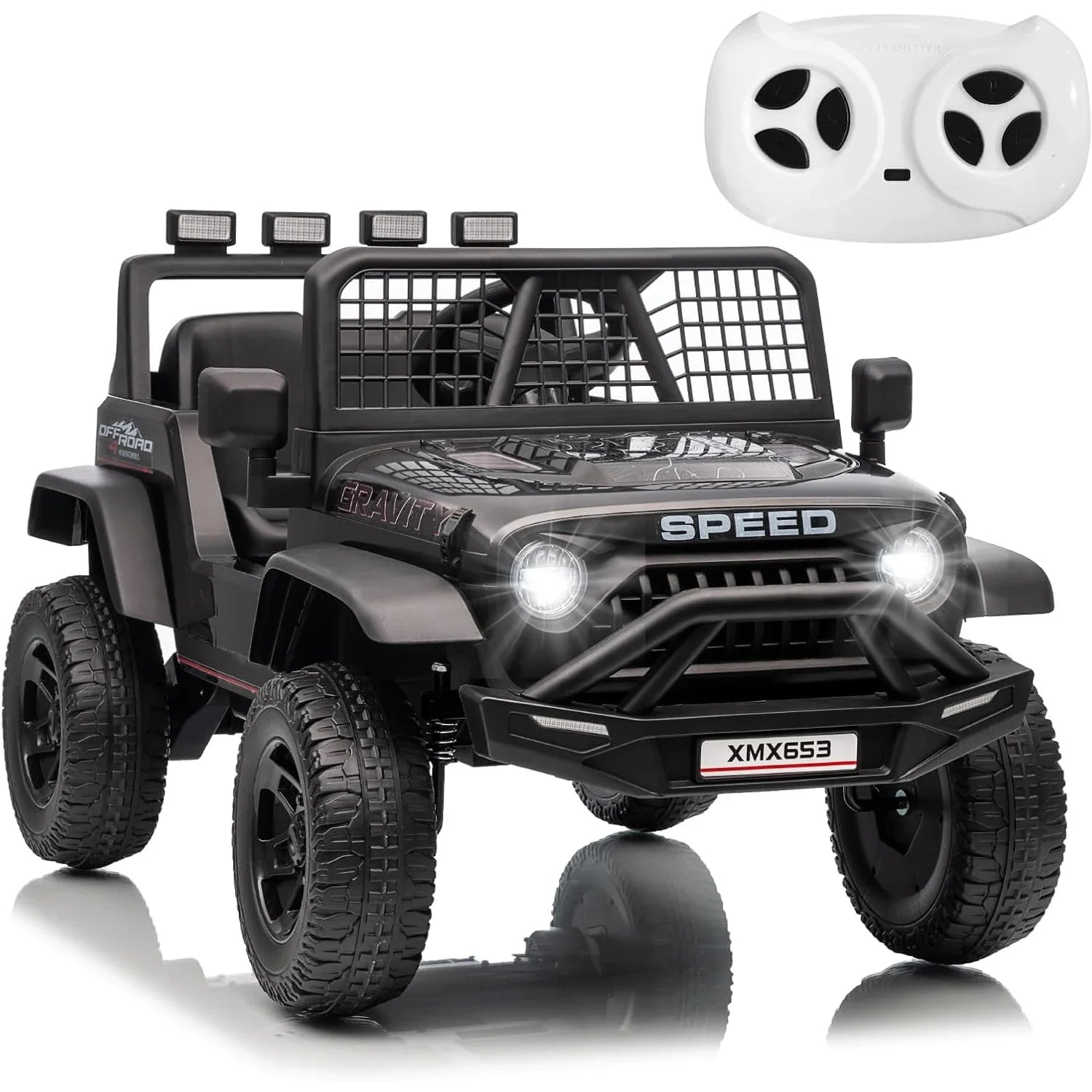 12V Kids Electric Ride on Truck Car w/Parent Remote Control 3 Speeds 5MPH Spring Suspension, LED Lights, Music, Salfty Belts