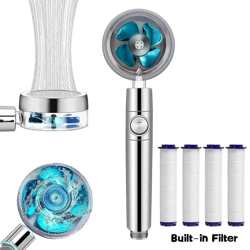 360 Degrees Rotation Handheld Turbo Fan Shower Head High Pressure Water Saving Spray Adjustable Filters Bathroom Accessories