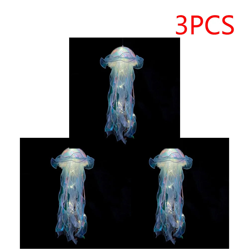 5PCS Jellyfish Bedroom Night Light Lamp Button Battery Hanging Atmosphere Decoration Lamp with Ribbon&Bead for Girl Bedroom 2024